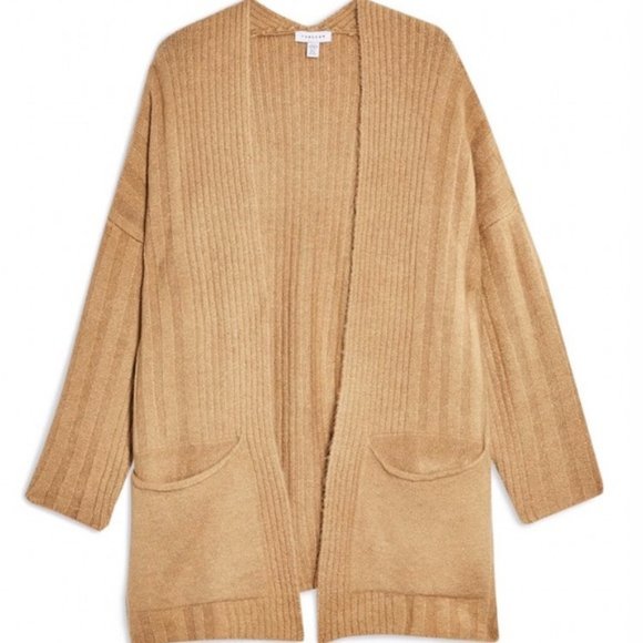 Topshop Long Cardigan Golden Brown Oversized Open Front with Pockets Medium NEW - Picture 5 of 6